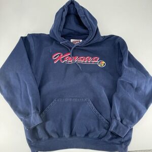 Classic Soffe Kansas Jayhawks Navy Blue Hoodie Sweatshirt Mens Size L VTG